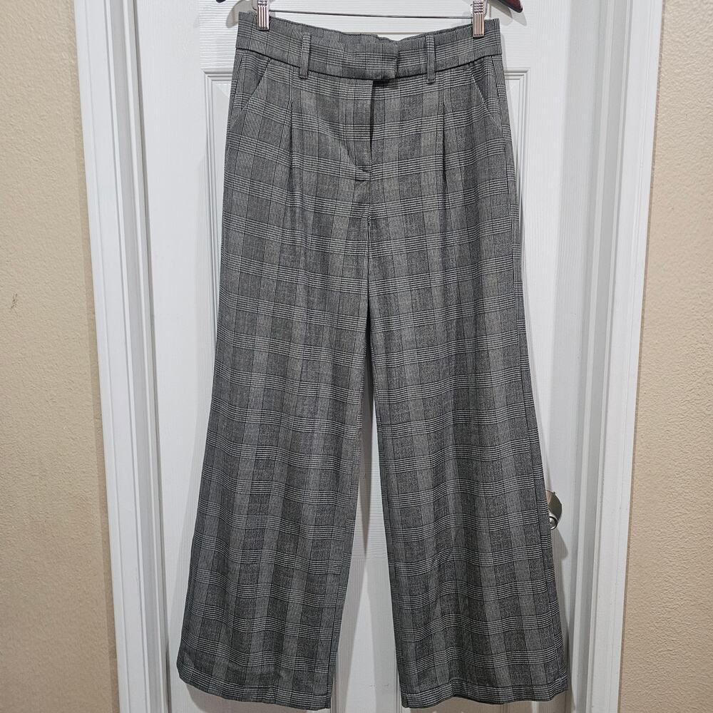 American Eagle Wide Leg Plaid Pants Womens 4 Gray High Rise Career Stretch - Picture 9 of 9